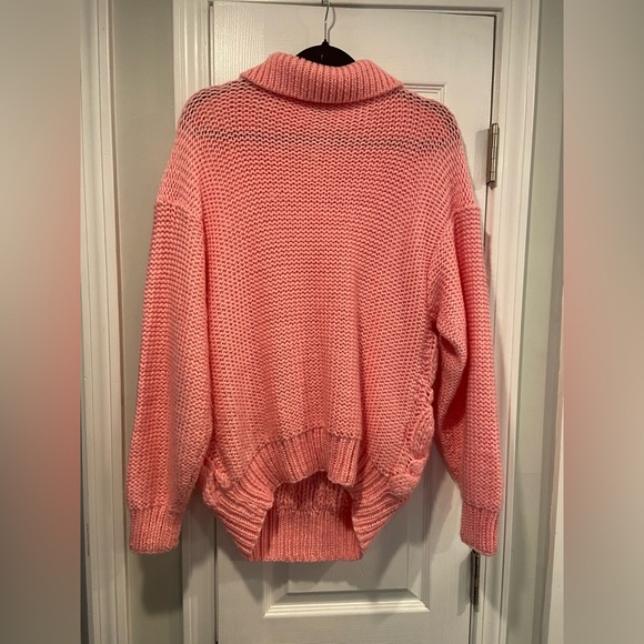 Lady Van Heusen Size L Chunky Bubblegum Pink Hand Knit Cable Collared Sweater - Picture 10 of 10